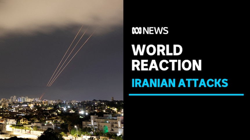 World Reaction, Iranian Attacks: Streaks of light over a nighttime cityscape.