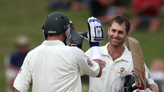 Slow and steady: Simon Katich (106) and Mike Hussey (67) put on 155 for the third wicket from 331 balls.