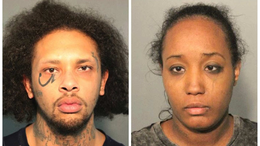 Police mug shots of Jonathan Allen (left) and Ina Rogers (right) looking at the camera