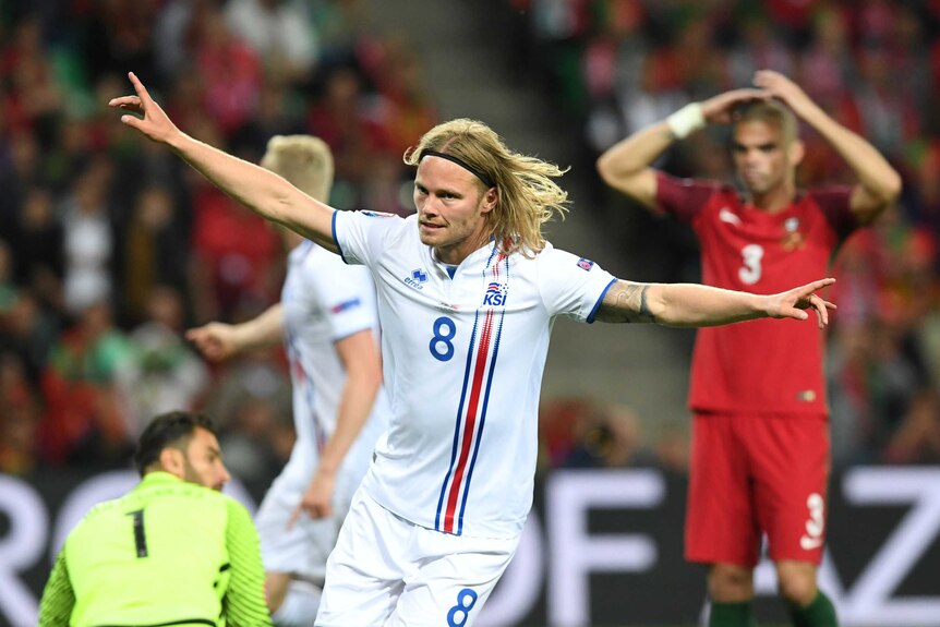 Iceland's Bjarnason scores against Portugal