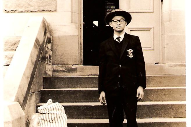 Francis Lee entering boarding school aged 16 in 1961.