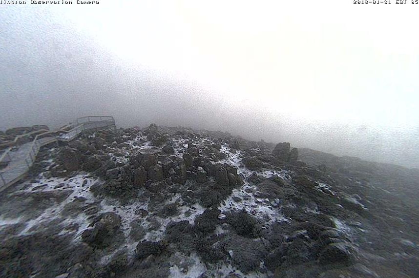 Webcam image of snow at Mt Wellington/kunanyi summit, January 31, 2018.