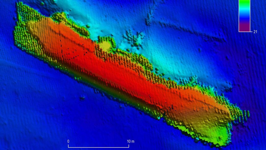 Computer generated image of 1974 shipwreck on floor of Darwin Harbour.