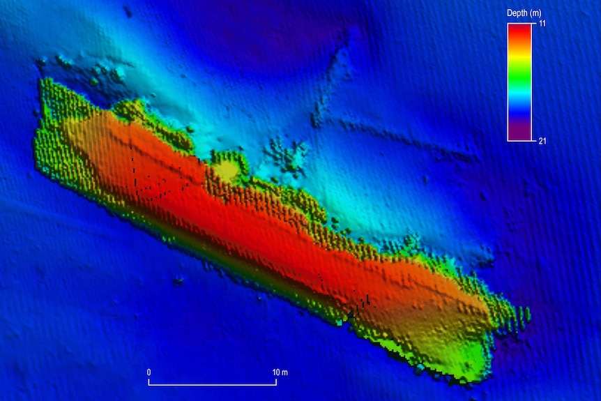 Computer generated image of 1974 shipwreck on floor of Darwin Harbour.