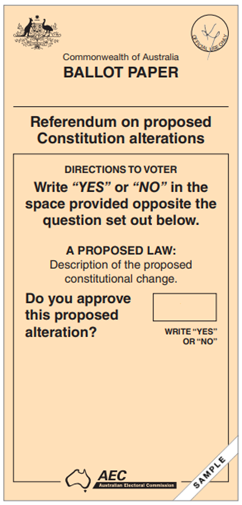 An orange ballot paper for a referendum vote