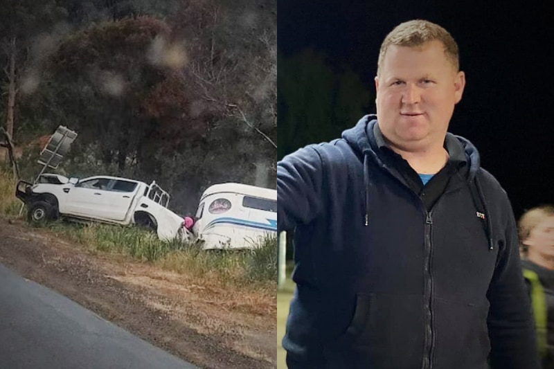 Car and horse float crash and Ben Yole composite image.