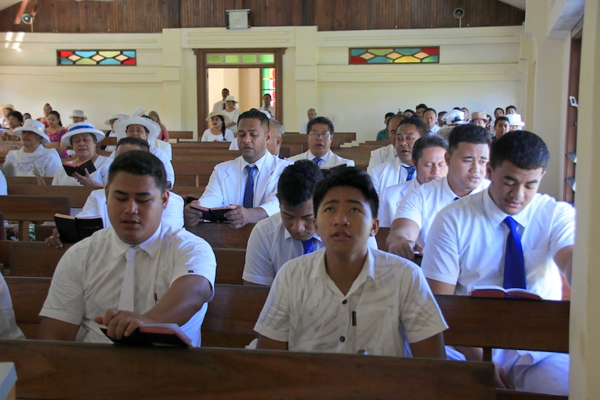 Men and boys in church