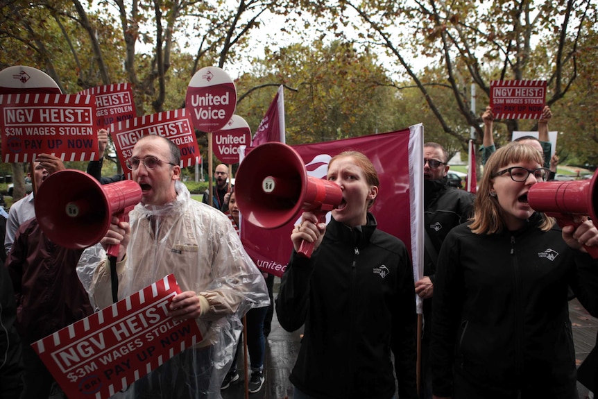 Protesters outside the National Gallery of Victoria