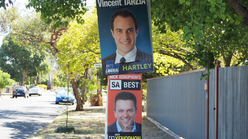 Corflutes in Hartley for Nick Xenophon and Vincent Tarzia in Adelaide.