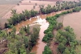 Aerial shot of a river in NSW after heavy Christmas rain in the north-west of the state
