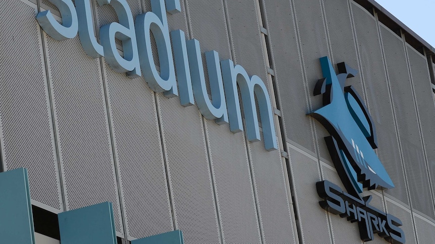 Close-up view of the exterior signage of of Sharks Stadium in Sydney on Thursday March 7, 2013.