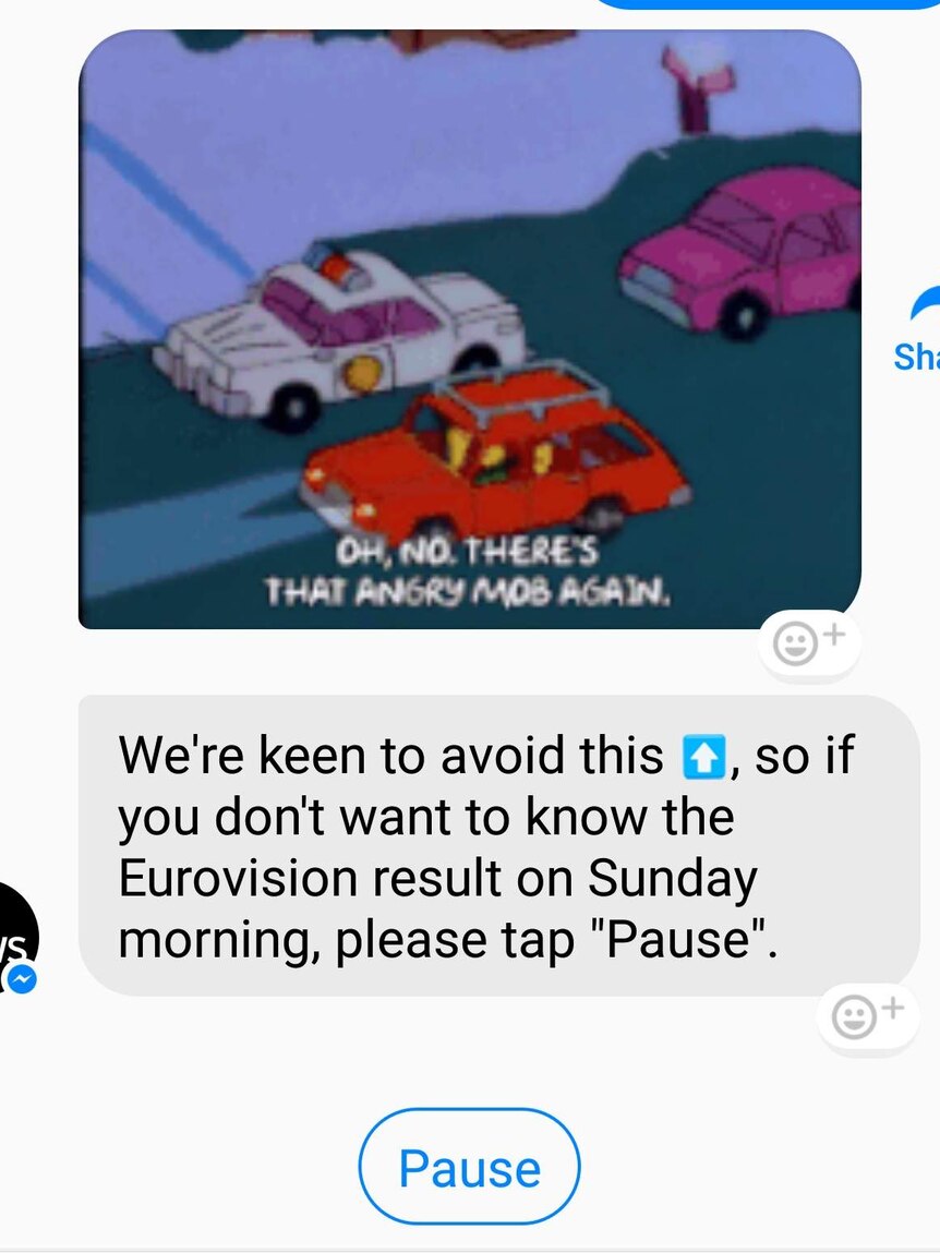 A screenshot from Facebook messenger about Eurovision 2017.