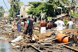 A trail of destruction along the coastal railway line in the southern Sri Lankan town of Lunawa.