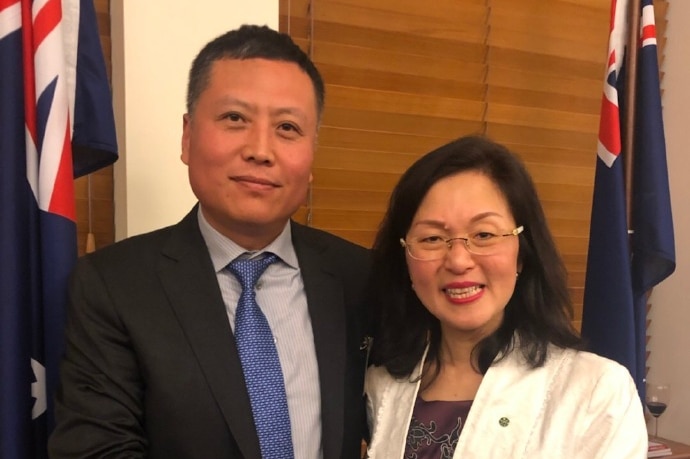 Haha Liu is photographed with Liberal MP Gladys Liu on the occasion of her maiden speech to Parliament in July 2019.