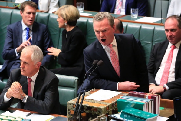Defence Industry Minister Christopher Pyne defending the Prime Minister during Question Time