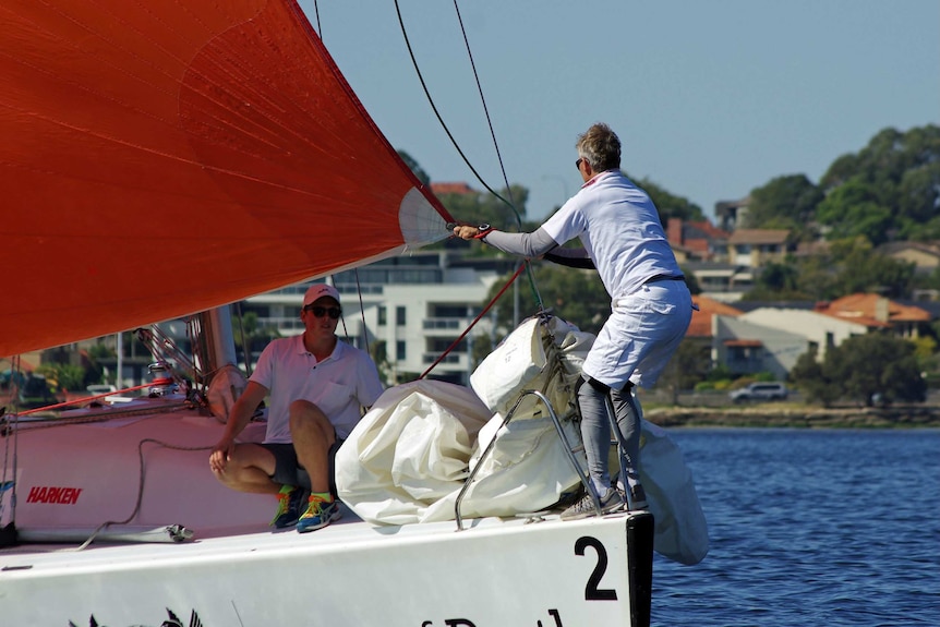 Andy Fether sailing on the Swan River.