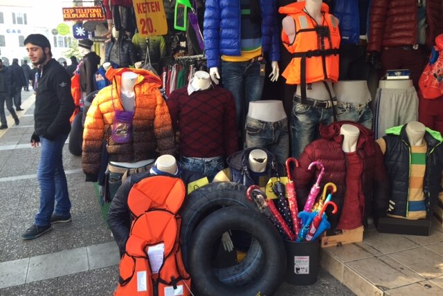 A shop full of life jackets and rubber donuts.