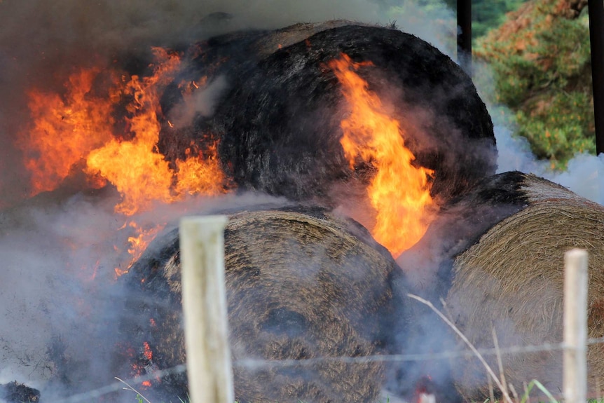 Hay bale fire