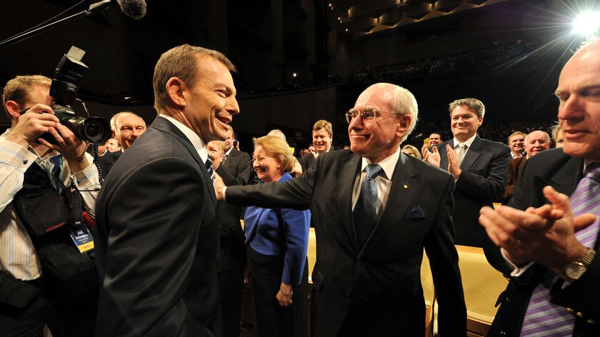 Tony Abbott and John Howard at the Liberals' campaign launch.