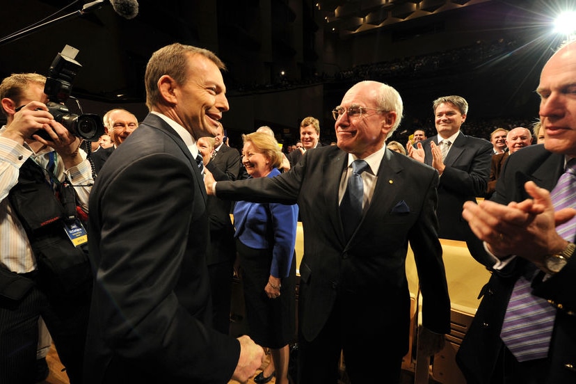 Tony Abbott and John Howard at the Liberals' campaign launch.