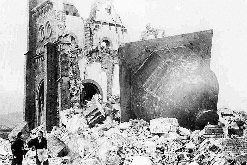 A Roman Catholic church is blown to pieces.