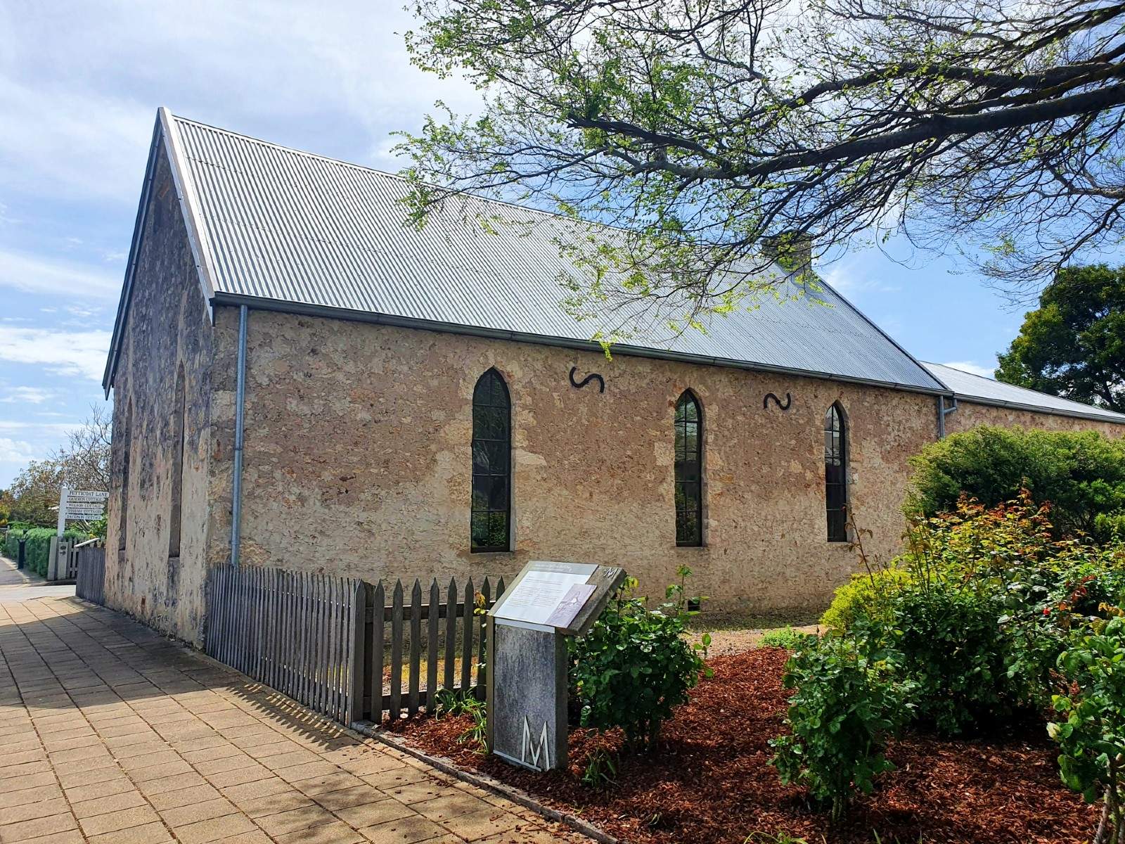 An old stone church building.