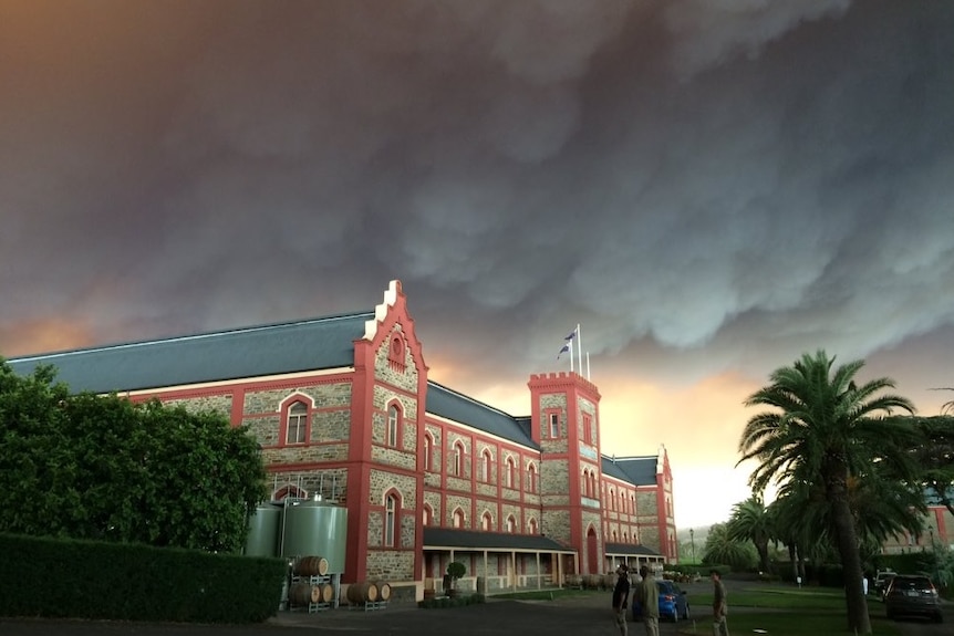 Bushfire smoke over the Barossa Valley viewed from Chateau Tanunda