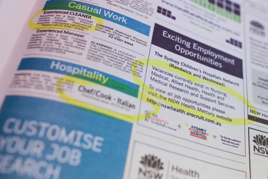 Job ads circled in a newspaper