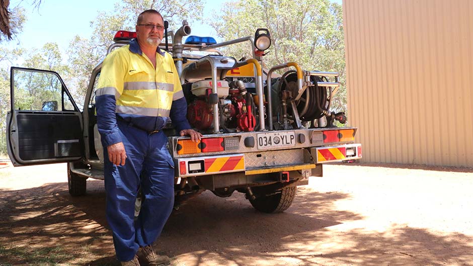 Phil Penny prepares for action at the Cookernup volunteer bushfire brigade headquarters.