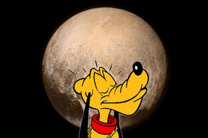 Disney's Pluto overlaid on New Horizons image of the miniature world.
