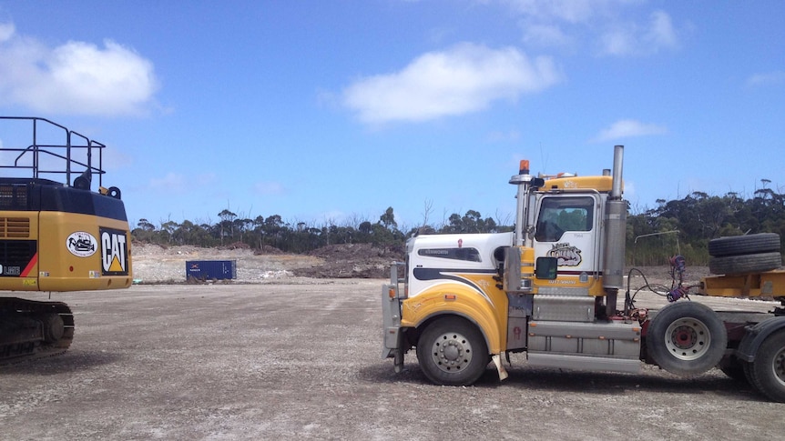 Machinery sits on the site of Shree Minerals Tarkine mine site.