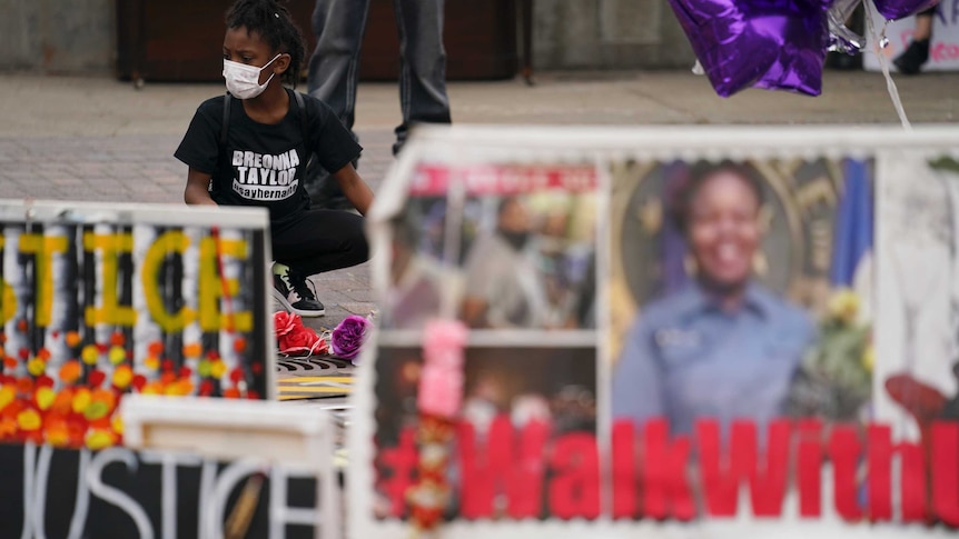 A child at a gathering in Louisville's Jefferson Square, waiting for the grand jury findings in Breonna Taylor's case.