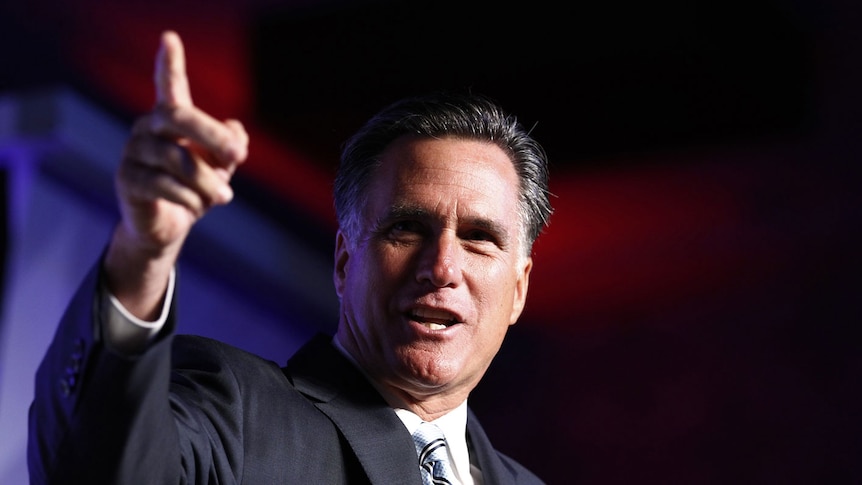 US Republican presidential nominee Mitt Romney addresses the US Hispanic Chamber of Commerce in LA.