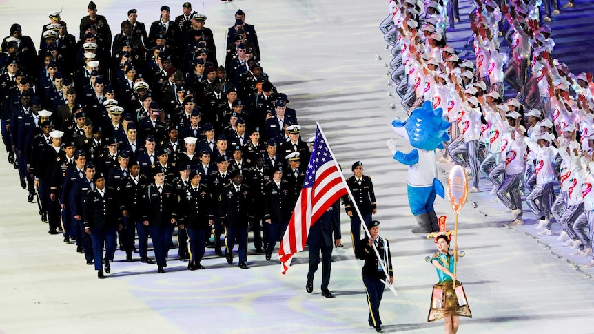 Members of the US team enter the stadium during the opening ceremony of the Military World Games in Wuhan.