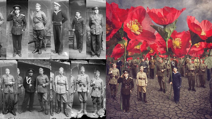 Photography entitled Tall Poppies was created when Jane Long collected the military photos and put them together.