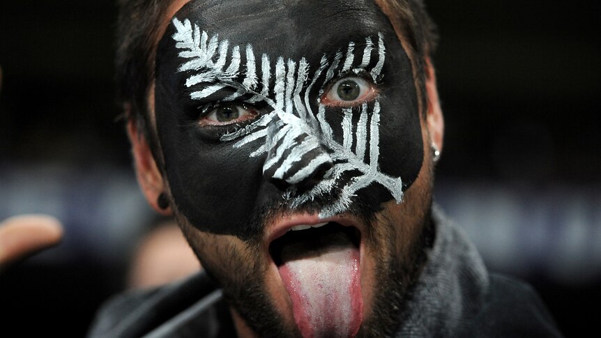 A New Zealand All Blacks fan attends the 2011 Rugby World Cup semi-final match Australia vs New Zealand