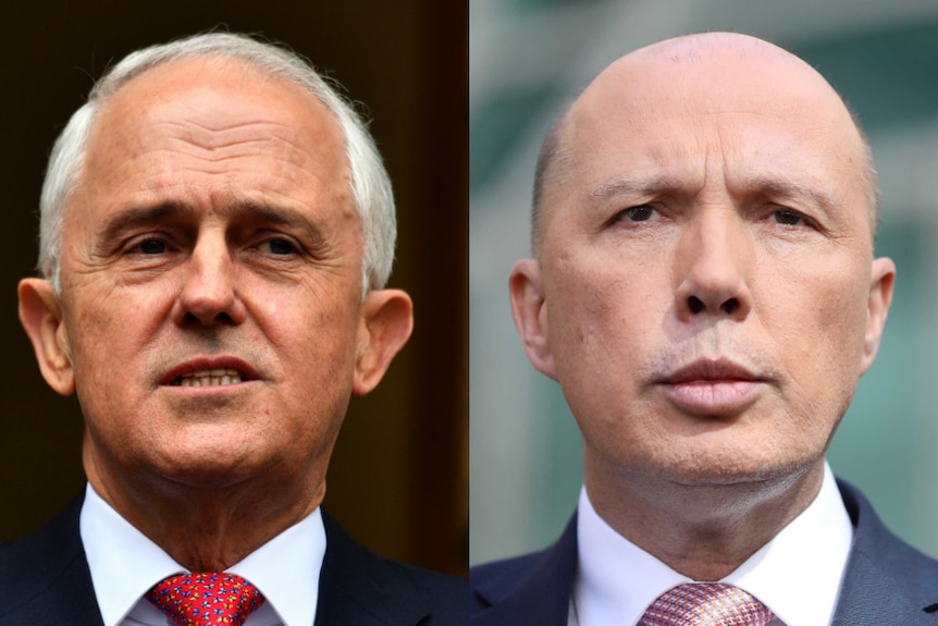 Close-up headshots of Malcolm Turnbull and Peter Dutton