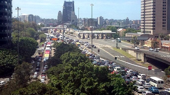 Traffic backs up heading onto the Sydney Harbour Bridge after the bridge was closed due to a crash.