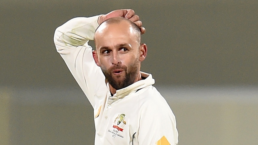 Nathan Lyon looks on during the Adelaide Test