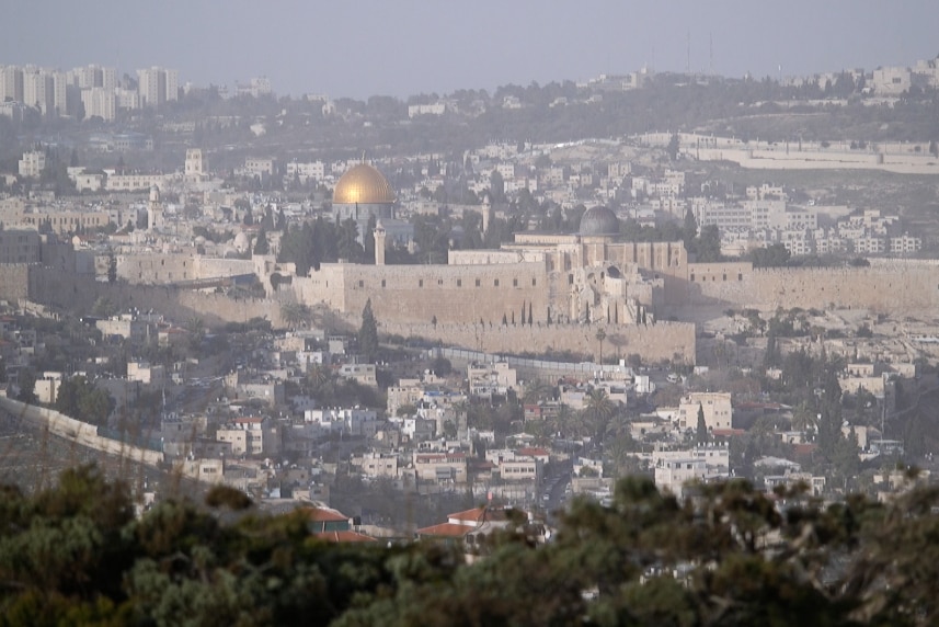 The 'peace' promenade is a popular tourist lookout in Jerusalem.