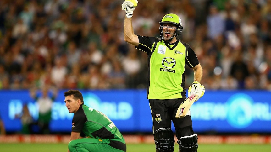 Ben Rohrer celebrates Thunder's BBL final win