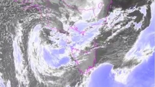 A weather map of a blue cloud moving over New South Wales, Victoria and South Australia.