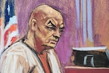 A court sketch of a bald man 