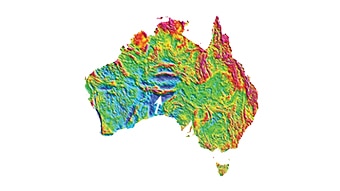 Colour coded map showing gravity anomalies in Australia