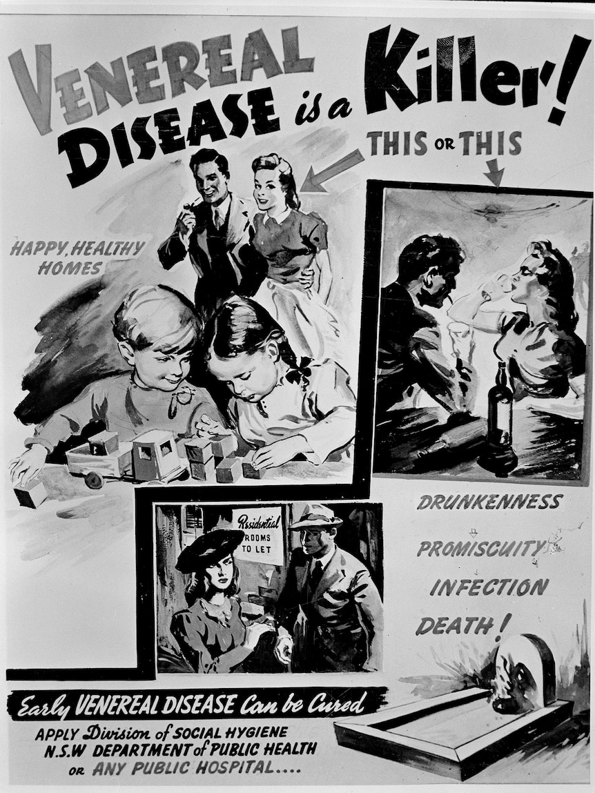 Black and white poster saying 'venereal disease is a killer'