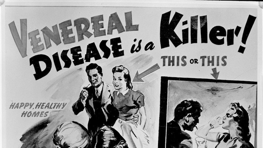 Black and white poster saying 'venereal disease is a killer'