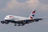 A A380 passenger plane with British Airways branding.