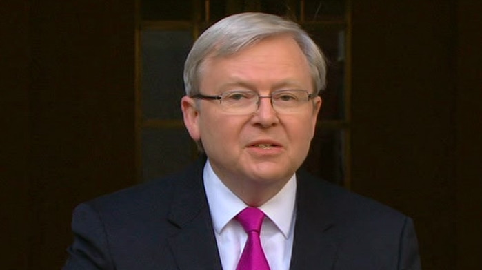 Prime Minister Kevin Rudd addresses the media after announcing the election