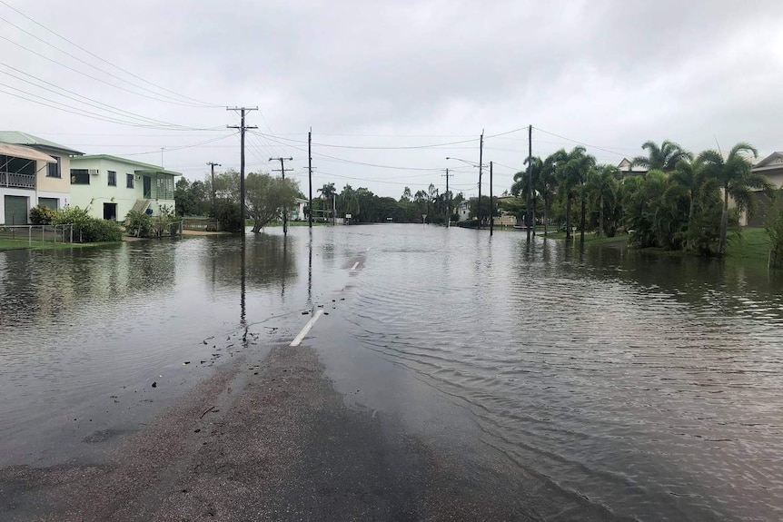 Floodwater over the road in Ingham.