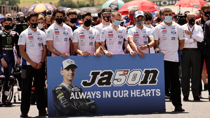 Team members pay tribute to Moto3 rider Jason Dupasquier